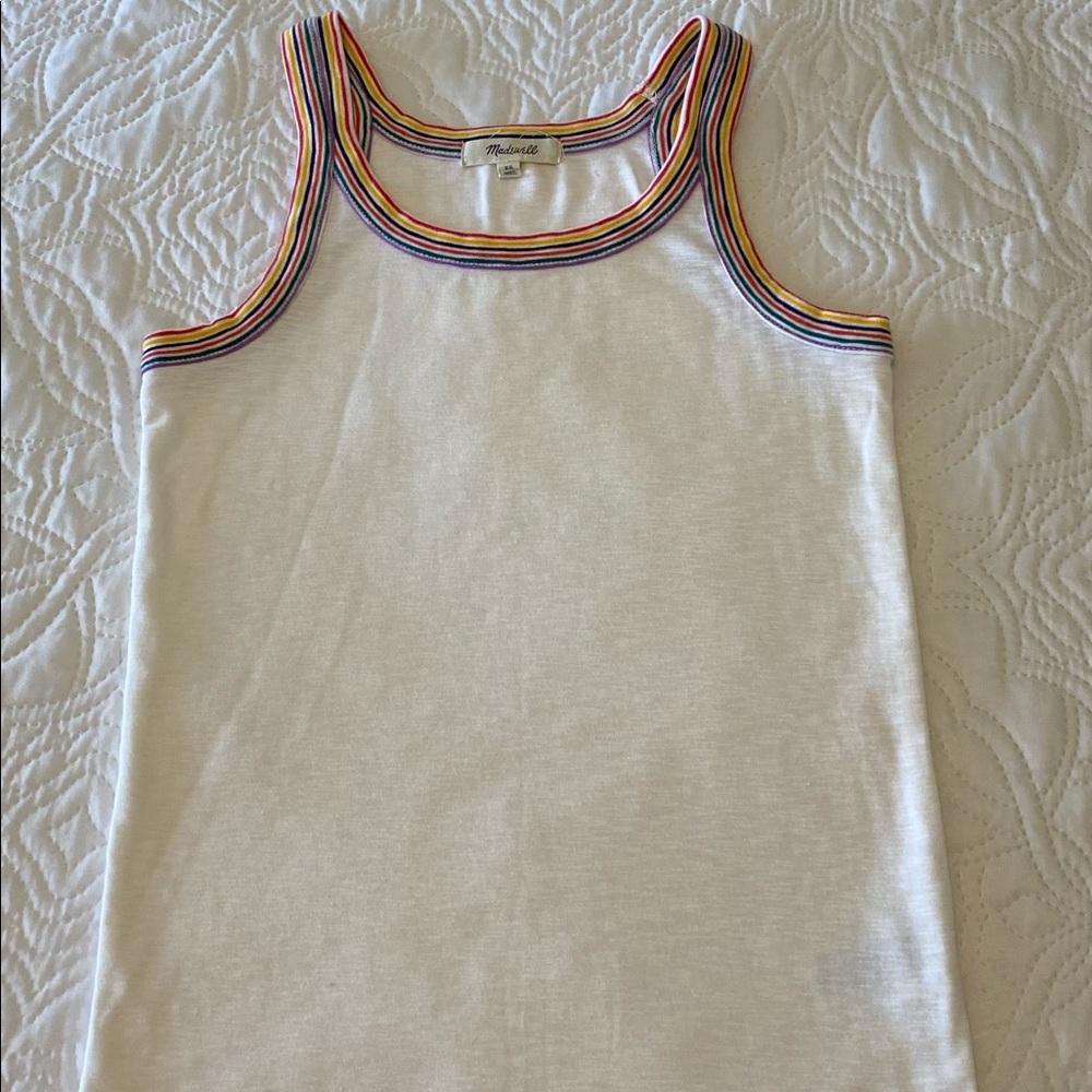 Madewell XS white tank rainbow trim